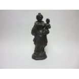 An antique carved Figure of Madonna and Child with gesso decoration, 11 1/2in