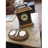 An oak cased Barometer, Thermometer and Clock with rope twist case, J.W. Blake & Son, Gosport and