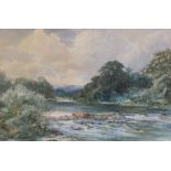 DAVID BATES. On A Welsh River , signed, watercolour,13 1/2 x 20 1/4 in