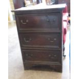 A small antique oak Chest of three long drawers with applied mouldings on bracket feet, 3ft 3in w