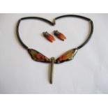 A lacquered Dragon Fly Necklace with matching Earrings