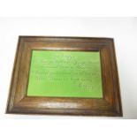 A pair of 19th Century Welsh Tiles with verse and green glaze, 5 1/2 x 8 1/2in, in oak frames