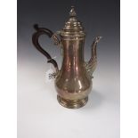 A Georgian style silver baluster Coffee Pot with wooden scroll handle, Birmingham 1968