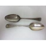 A pair of George III silver Table Spoons with bright cut decoration and engraved initial, London