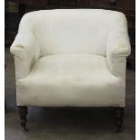 A 19th Century Library Tub chair with a square back and rolled arms raised on turned mahogany legs