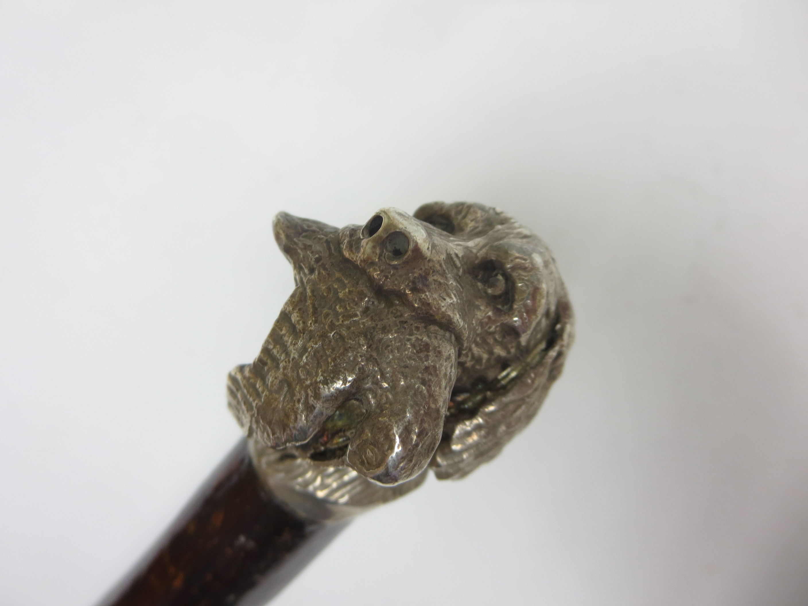 A Walking Stick with modern silver finial of dog with game bird - Image 2 of 3