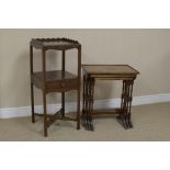 A late Georgian mahogany square Bedside Stand with shaped gallery, fitted drawer on square