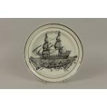 An Early 19th Centry Dilwyn ship Plate decorated in monchrome 8 1/2in D