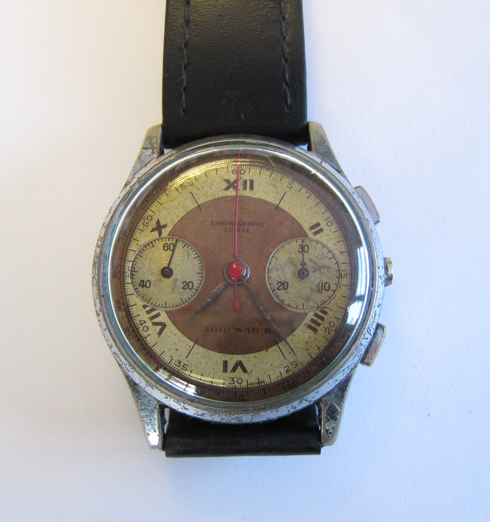 A Gentleman's Chronographe Suisse Agir Wristwatch the two coloured dial with roman numerals and