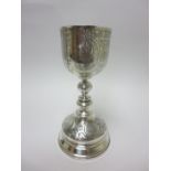 A Russian silver Chalice engraved religious figures etc, 8in, marked 84, etc