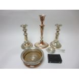 A pair of early 19th Century Sheffield plated Telescopic Candlesticks on gadroon circular bases, a