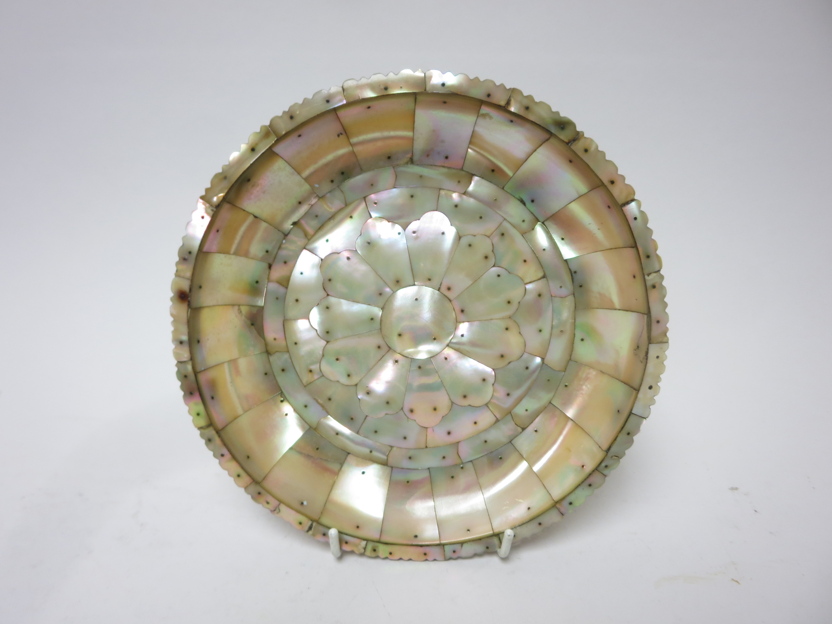 A rare Indo-Portuguese mother of pearl and brass Dish, Gujarat, India, 17th Centuryof shallow