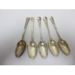 Three Georgian bottom marked Table Spoons hanoverian pattern, one engraved crest, and a pair of