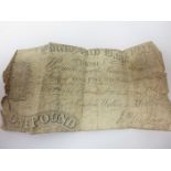 A George III Shrewsbury Bank One Pound Note, No K291, 181?. poor condition