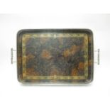 The Combination Tray with pierced plated gallery and simulated wooden base with gilt detail, stamped