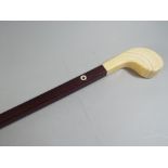 A Good Quality Late 19th Century Ivory Handled Walking Stick of Tapering Form. 90cm Long.