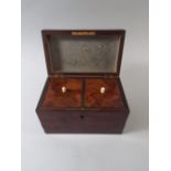 A Mid 19th Century Burr Wood Two Division Tea Caddy with Lozenge Inlay to Top. 19x11.