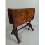 A Pretty Victorian Burr Walnut Drop Leaf Sutherland Table of Small Proportion. 60cm Wide.