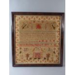 A Late 19th Century Sampler by Sarah Harding, March 1877 Reciting Psalm 23 with House,