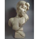 A Large Carved Marble Bust. Signed E Villanis. 51.