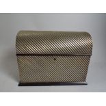 An Unusual Silver Plated Stationery Box with Offset Ribbed Decoration and Blue Satin Lined Interior.