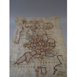 An Unframed Needlework Sampler 'A General Map Of England And Wales Divided Into Its Counties'