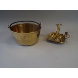 A Brass Bed Chamber Stick and A Brass Jam Kettle.