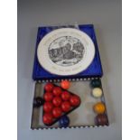 A Telford and District Snooker League Plate Together with Set of Quarter Size Snooker Balls.