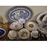 A Tray of Ceramics to Include Willow Pattern Oval Meat Dish, Children's Bowls,
