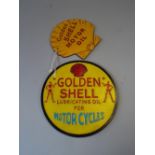 Two Reproduction Cast Metal Golden Shell Lubricating Oil Signs (Plus Vat).