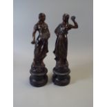 A Pair of French Spelter Figures of Maidens with Flowers.