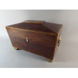 A Regency Sarcophagus Shaped Mahogany Tea Caddy with Brass Ring Carrying Handles and Brass Bracket