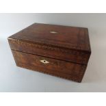 A Late Victorian Inlaid Walnut Writing Slope with Geometric Decoration. 30 Cm Wide, 14.5 Cm High.