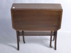 An Antique Drop Leaf Occasional Table, with decorative inlay to the outside edge, approx 66 x 68