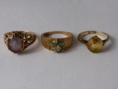 Miscellaneous Lady's 9ct Gold Hallmark Rings, including Turquoise and White Stone size O, Yellow