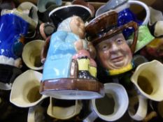 A Box of Miscellaneous Porcelain Character Jugs, including Lancaster Sandland, Kelsborough Ware,