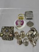 Miscellaneous Silver and Other Items, including vesta, thimbles, perfume bottle etc