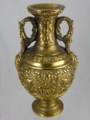 An Ornate Ceramic Italian Vase, twin handled, stamped Italy to base together with a brass grape tray