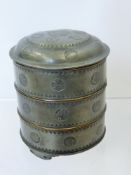 A Chinese Pewter Stacking Jar, stamp to base.