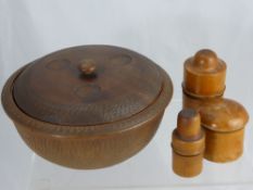 Collection of Treen Ware, including bowl and cover, treen cased apothecary jar, two treen tincture