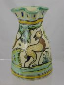 A Vintage 'Puente del Arzobispo' Toledo Ceramic Jug, hand painted with leaping deer, approx 23 cms