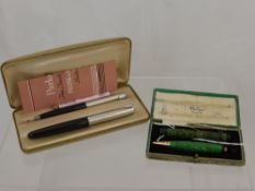 Vintage Parker Pens, including a Parker '51' pen and pencil set with spare lead, in the original box