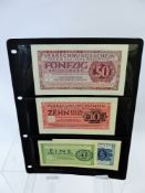 A Quantity of German Bank Notes, including P.O.W Part Set, Theresienstadt denominations 1, 5, 10, 50