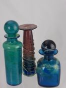 Miscellaneous Art Glass, including two jars and covers and a vase with decorative ribbon effect. (