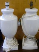 A Pair of Vintage White Porcelain 'Casapupo' London Table Lamps, in the form of urns, approx 42