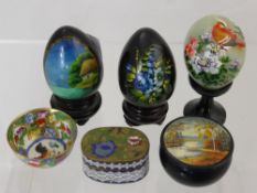Miscellaneous Oriental Items, including two hand painted lacquer eggs, miniature porcelain dish,