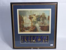 A Maritime Diorama Print, depicting a Galleon Conflict, approx 8 Nautical Replica keyrings,