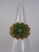 A Lady's 9ct Yellow Gold and Emerald Bark Finish Cluster Ring, 19 Emeralds , approx 2.2 mm,  size O,