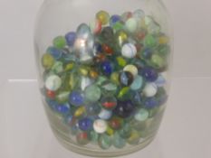 A Jar of 100+ Vintage Marbles, together with a Art Nouveau Lamp Shade. (2)