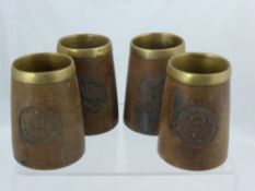 Four Regimental Oak Beakers, engraved 'South Lancashire' and the Prince of Wales Coat of Arms,